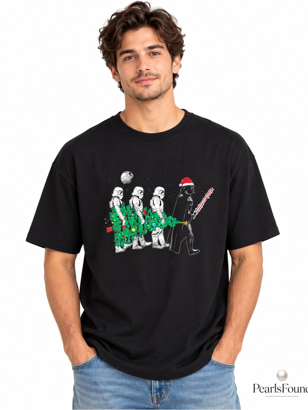 Star Wars Christmas Graphic T-Shirt Men’s XL Black Darth Vader Stormtrooper NWT